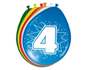 Ballonnen 4 jaar 8 stuks - 30cm