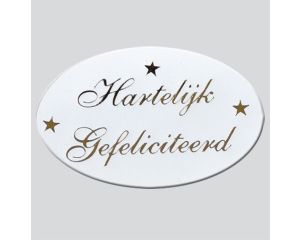 Rol etiketten Hartelijk Gefeliciteerd wit/goud 500 stuks