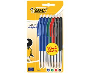 Balpen Bic M10 assorti 10+4 stuks op blister