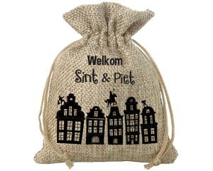 Jute zakje Welkom Sint & Piet - 18x25cm