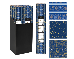 Kerstpapier 3-pak blauw