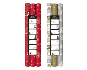 Kerstpapier 3-pak+labels 2mx70cm