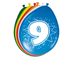 Ballonnen 9 jaar 8 stuks - 30cm