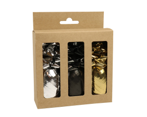 Sierlint 3 x 20m + 9 starbows goud/zilver/zwart