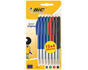 Balpen Bic M10 assorti 10+4 stuks op blister