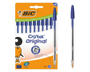 Balpen Bic Cristal blauw 8+2 stuks in hangverpakking