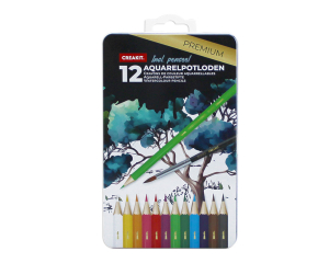 Aquarelpotloden + penseel in blik 12 stuks PREMIUM