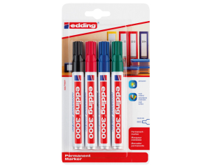 Edding 3000 1.5-3mm ronde punt 4 kleuren op blister